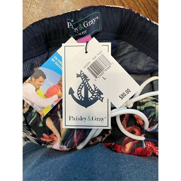 Paisley & Gray Slim Fit Gilligan Dark Tropics Swim Trunks Large Nwt - Picture 4 of 6